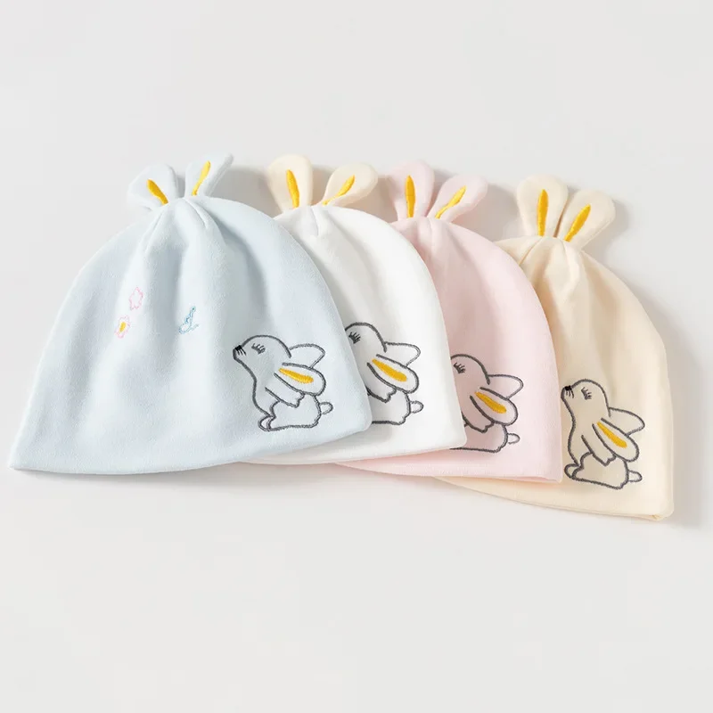 2-Pack Newborn Baby Hats  Embroidered Cartoon-Printed Windproof Hats  Soft, Skin-Friendly, Boneless Baby Hats