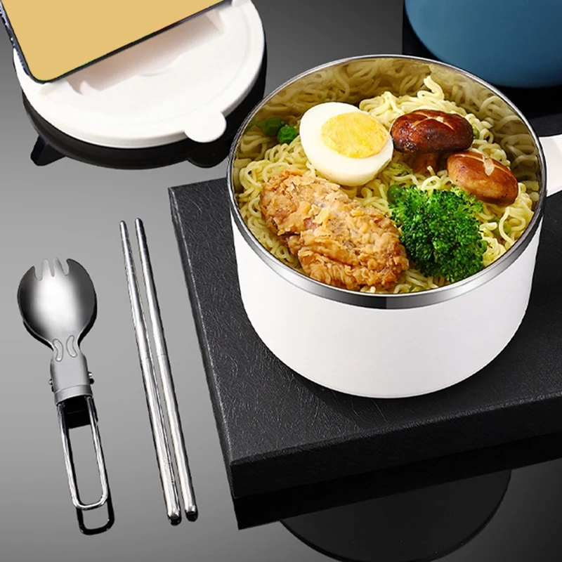 Filles à Ramen Instantané en Acier Inoxydable avec Couvercle Filtrable, Rine, 1200ml