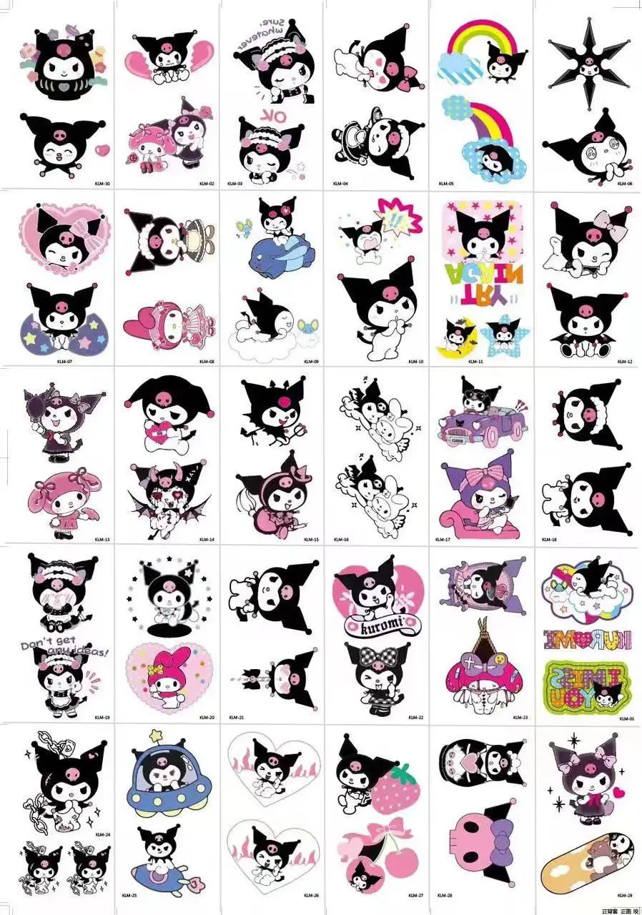 Sanrio Cartoon Characters Kuromi Hello Kitty Children Temporary Tattoos Cute Waterproof and Durable Color Tattoo Sticker Gifts