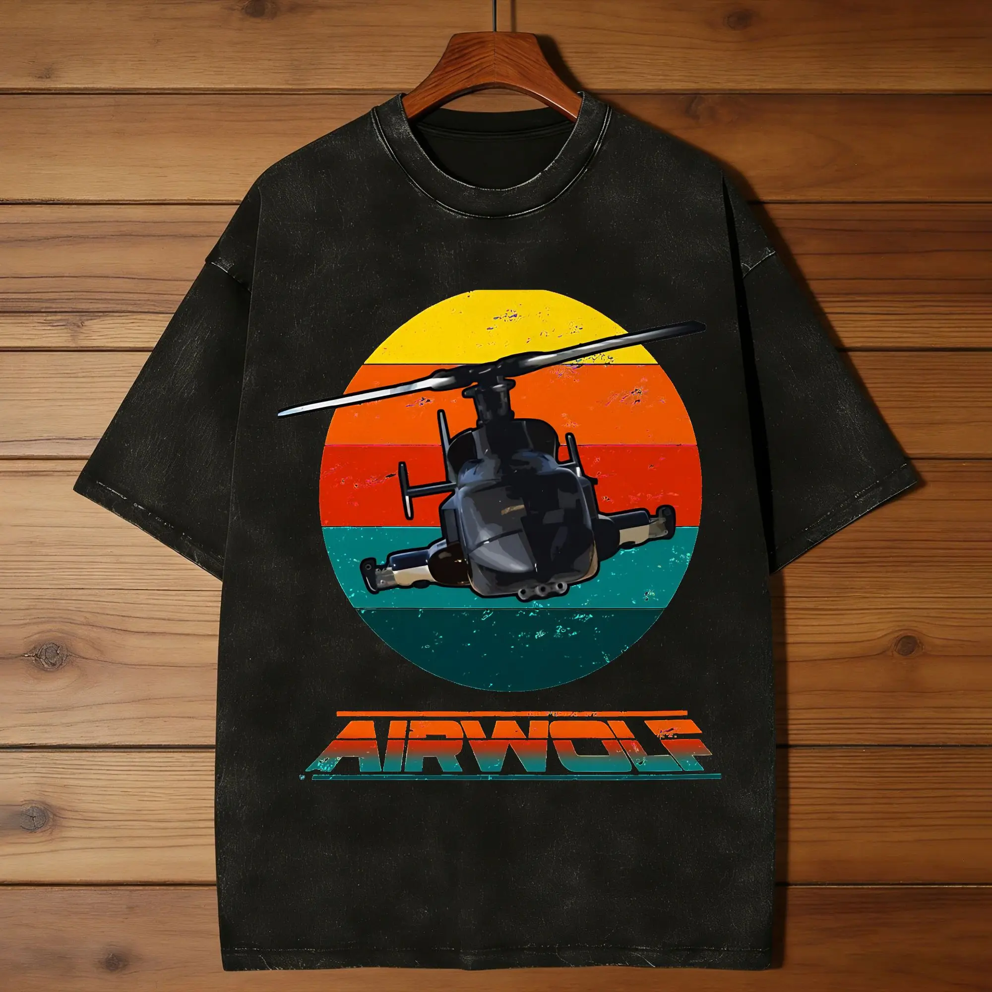 Men Airwolf Sunset 1980s T Shirts  Tops Beach Streetwear Short Sleeve T-Shirt O-Neck Fashion Casual Tshirt Cheap