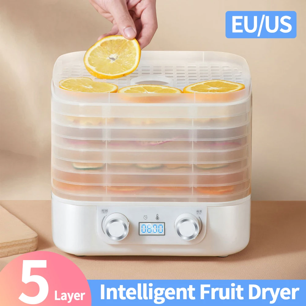 Secador de alimentos eléctrico inteligente de 5 capas, deshidratador de frutas y verduras para carne seca, carne seca, pescado, aperitivos, desecitador de alimentos, UE/EE. UU.
