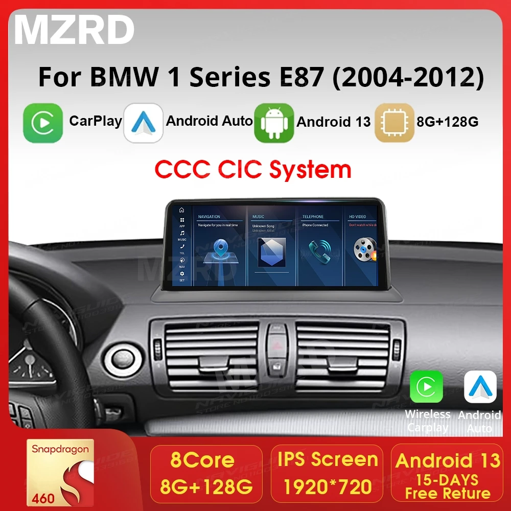 MZRD 10.25'' CarPlay Auto Android 13.0 For BMW 1 Series E81 E82 E87 CCC / CIC / No Screen LHD Car Multimedia Player DSP Tools BT