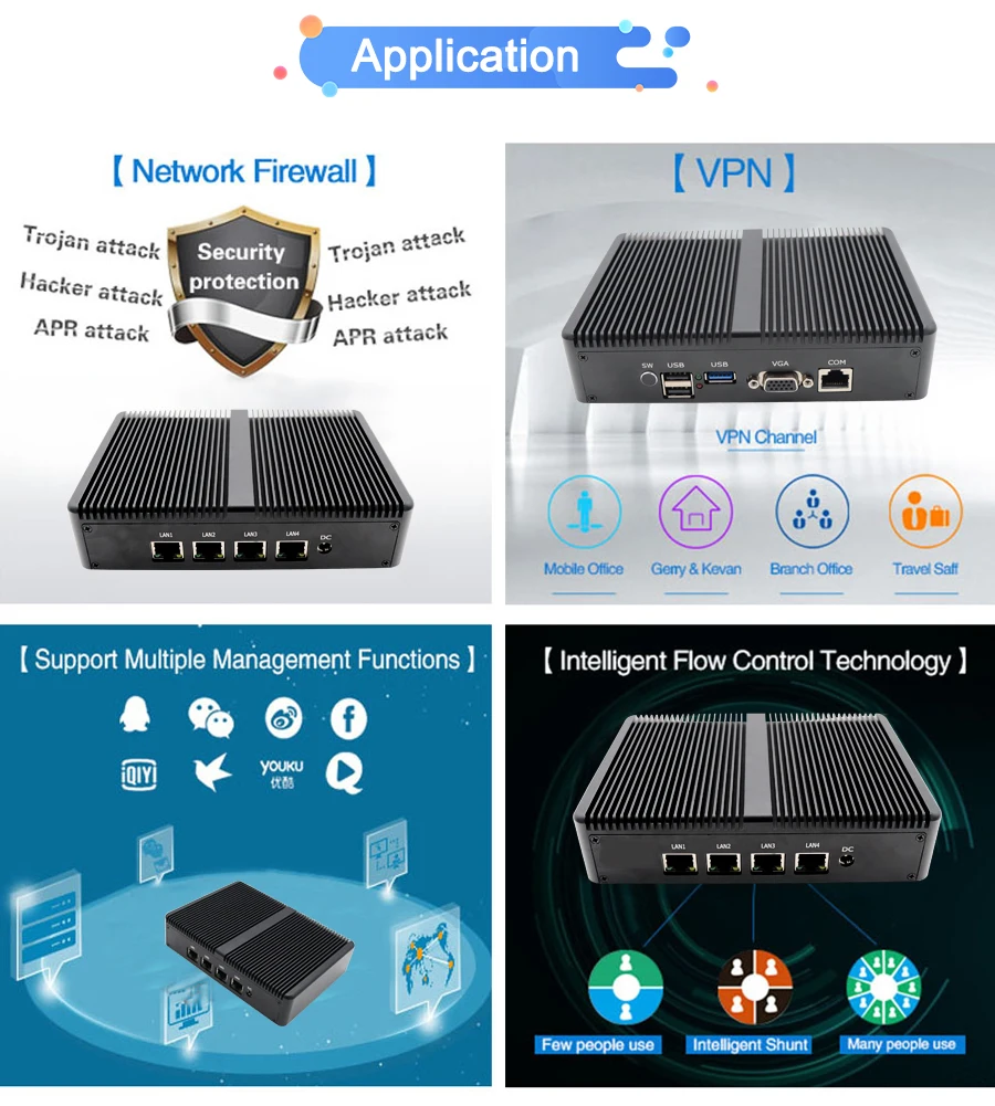EGLOBAL Firewall Router Celeron J1900 4x intel i210 LAN Barebone Mini PC VGA HDMI 1.4 Windows 10 Industrial Fanless mini pc
