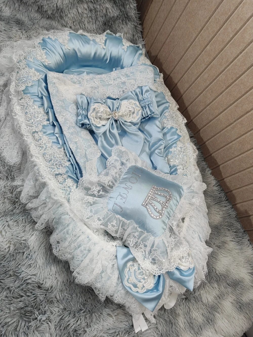 Começos Silk Soft Baby Lounger Pillow Quilt Set 0-1 ano Bebês Berço Bedding Francês Lace Newborn Essentials Baby Nest Lounger