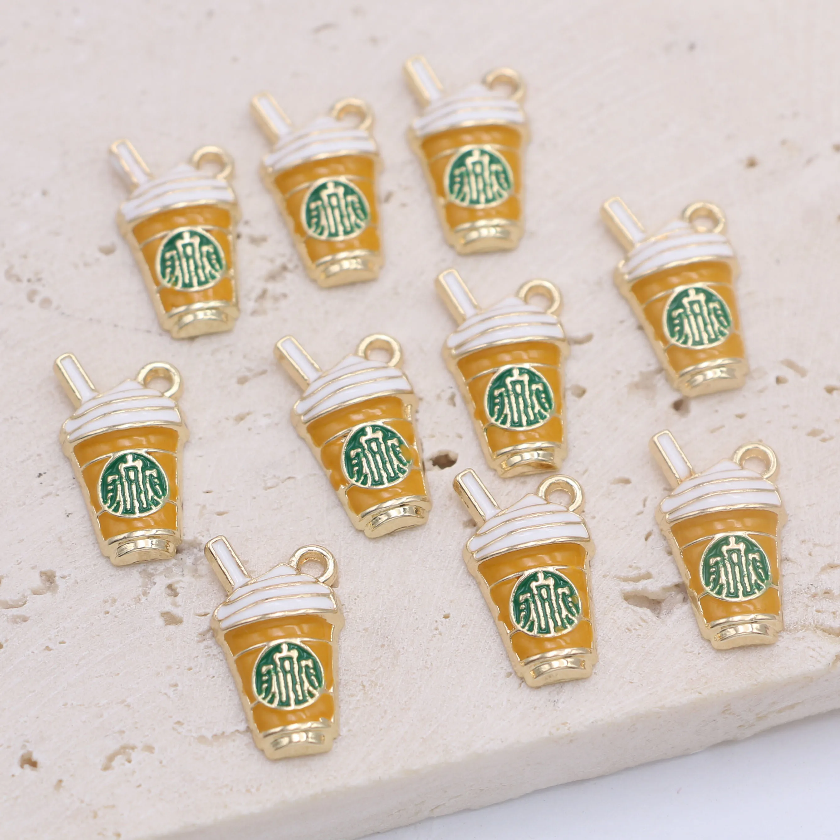 10Pcs Enamel Gold Plated Coffee Cups Charm Pendant for Jewelry Making Bracelet Necklace DIY Earrings Accessories Craft