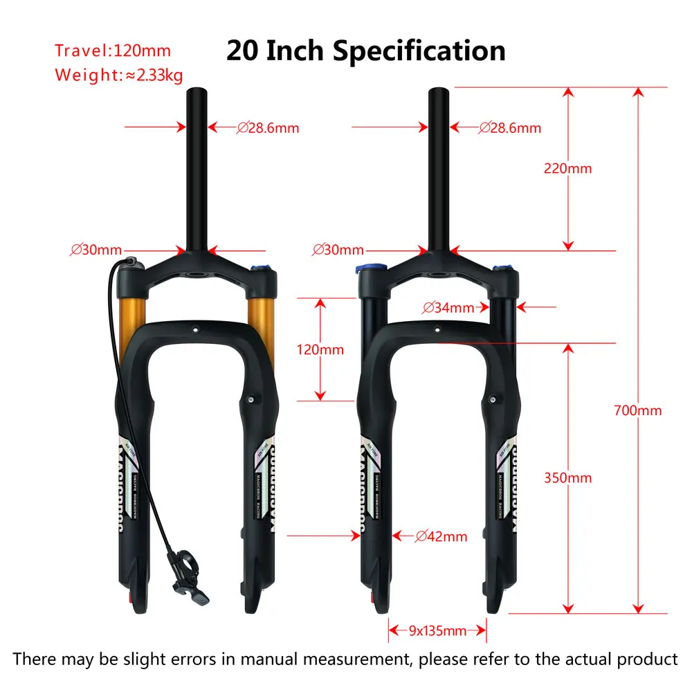 MAGICBROS Elektrofahrradgabel Luftfederung 20 26 Zoll 4,0 Gabel Aluminiumlegierung Snow Bike E-Bike 9 * 135 mm Fat Bike Luftgabel – Detail 3