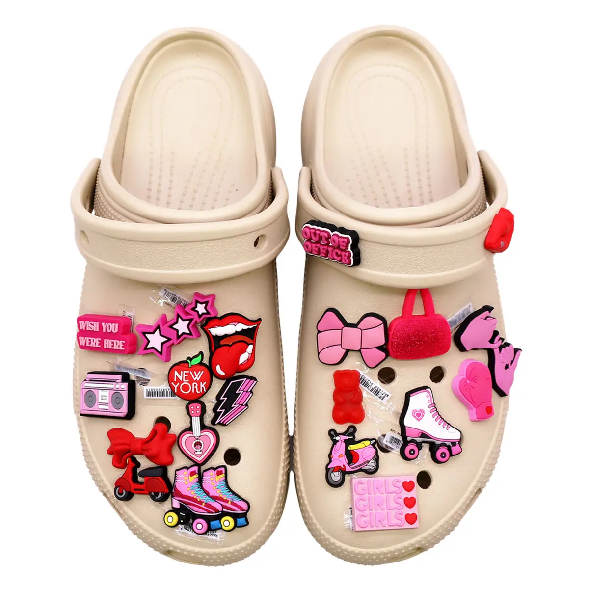 1 Pcs Original Designer Shoe Charms Accessories Pink Girl Style Shoes Decorations Roller Skates Bow Clog Pins for Friends Gifts