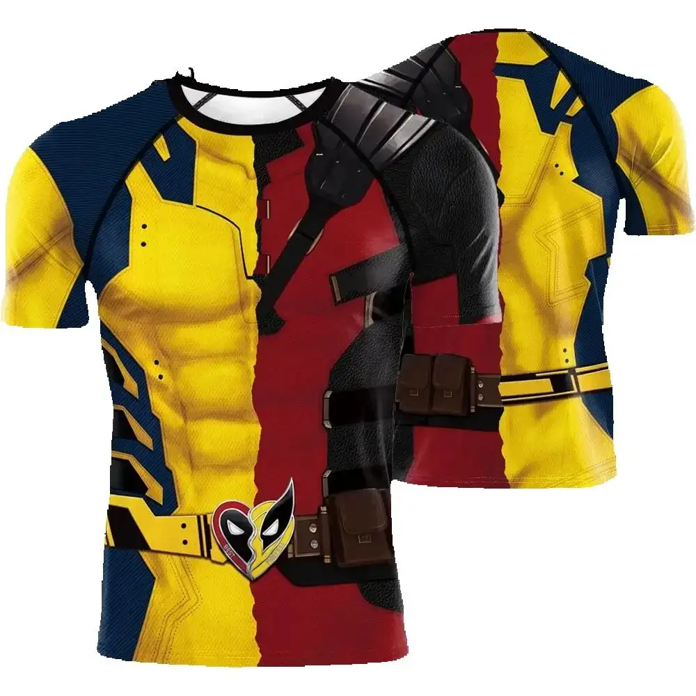 

Miniso Moive Deadpool Wolverine Print Compression Shirts Men Swim Rash Guards Short Sleeve Workout Surfing Workout Fitness Top