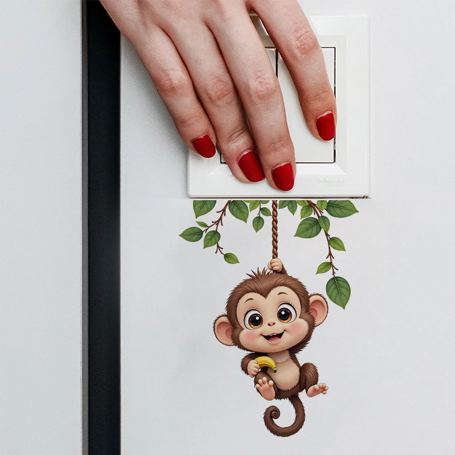 1pc Monkey Swinging Themed Light Switch Wall Decal, Self-Adhesive Sticker, Suitable for Light Switches,Doors,Bedroom,Living Room