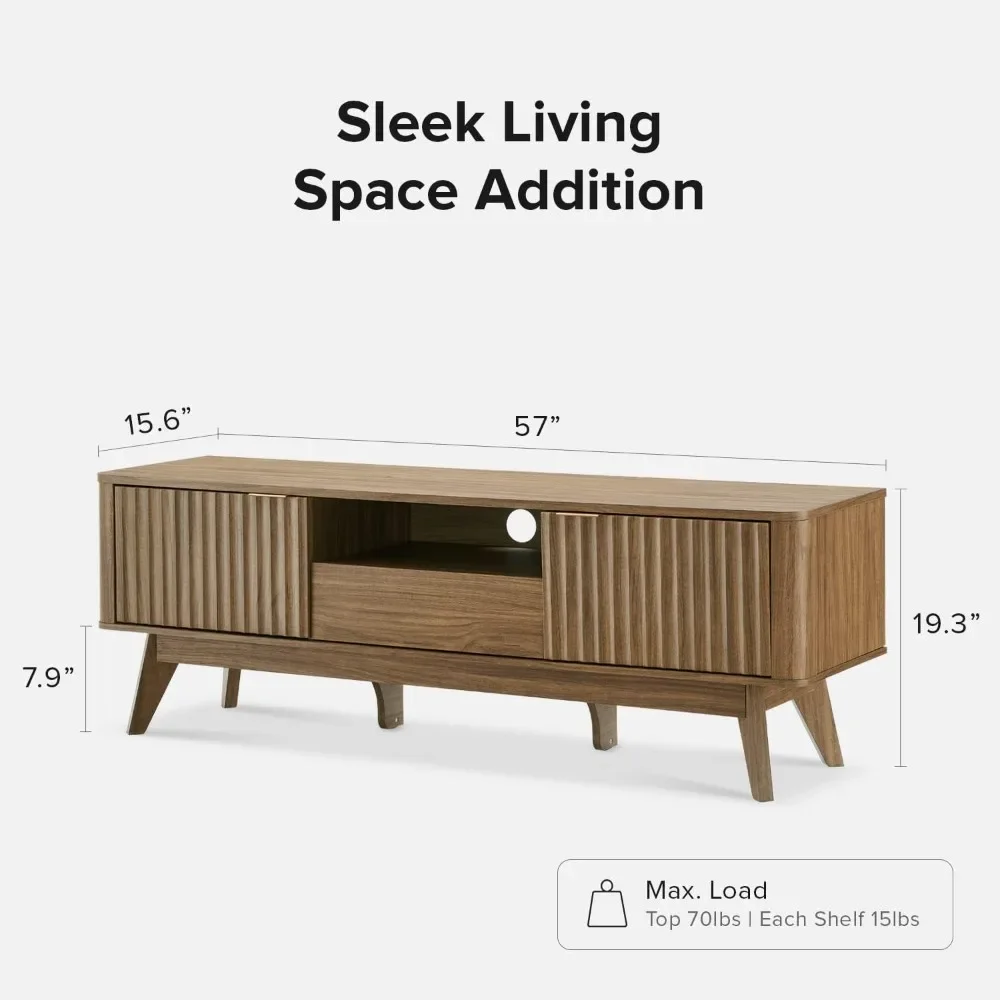 Mid-Century Modern TV Stand, for TVs up to 50” Waveform Panel