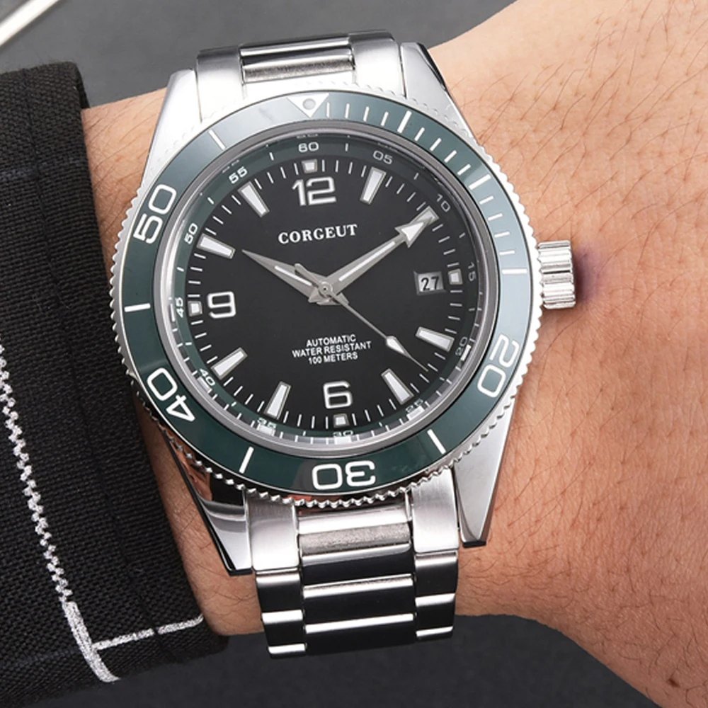 Luxury Corgeut Automatic Mens Watches Ceramic 10bar Swim Stainless Steel NH35A Watch Men Mechanical Wristwatch Relogio Masculino