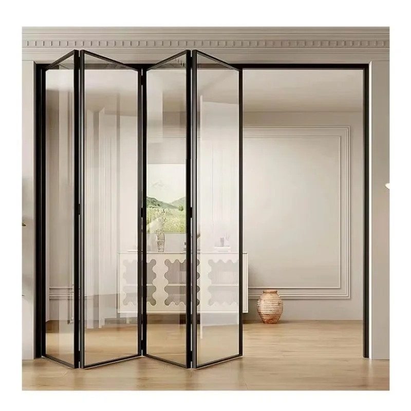 Indoor Peep Double Layer Glass Folding Door Latest Design Accordion Folding Door Delicacy High Quality Manual Stacking Door