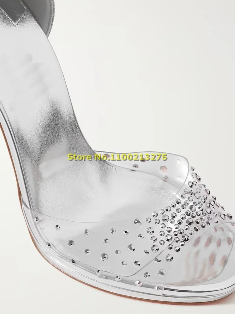 Silver Clear PVC Lace Up Sandals Open Toe Thin High Heel Platform Ankle Strap Crystal Summer Fashion Women Shoes Custom Made