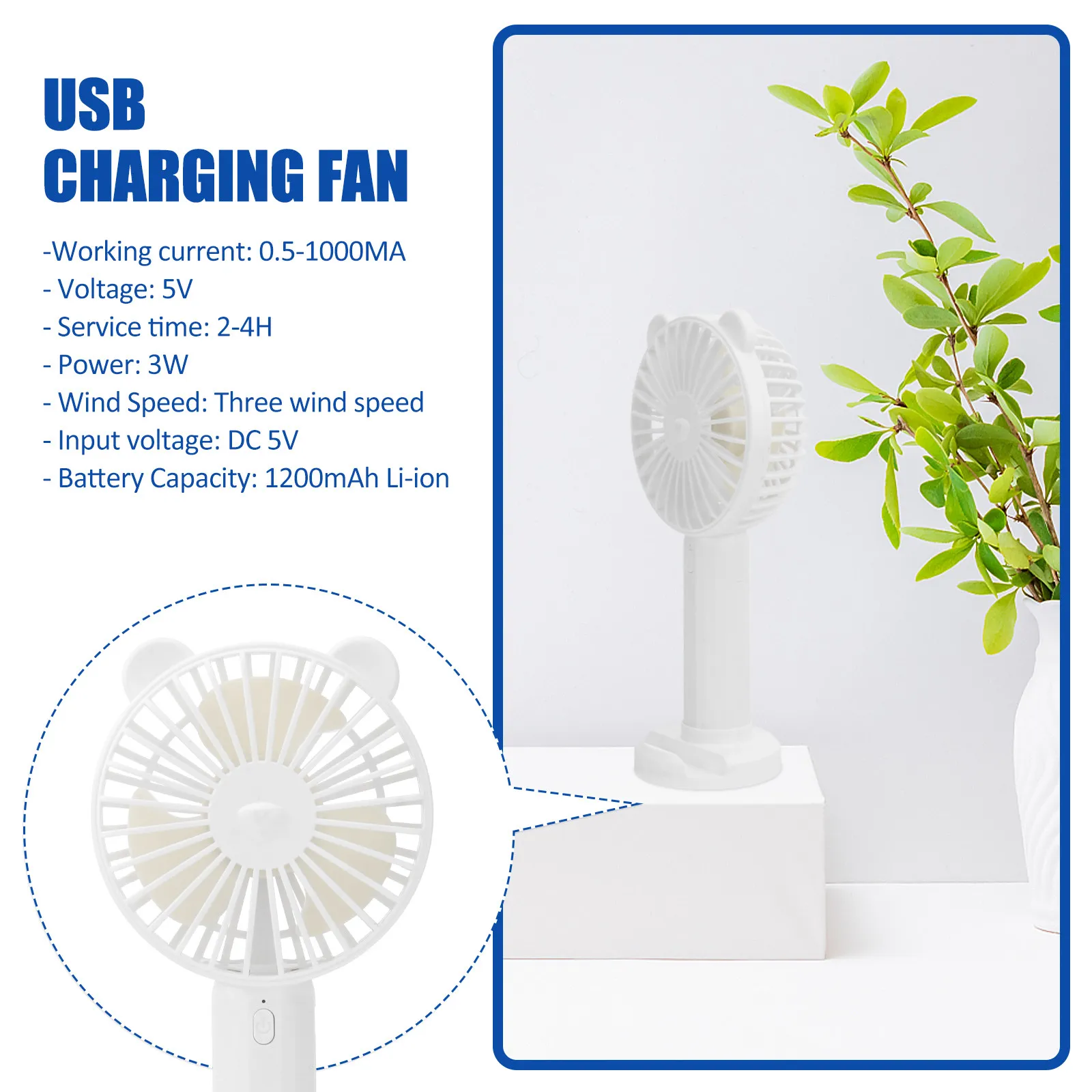 USB Charging Mini Pocket Fan Handheld Portable Personal Fan for Travel Outdoor Indoor Use Natural Wind Light Weight Compact
