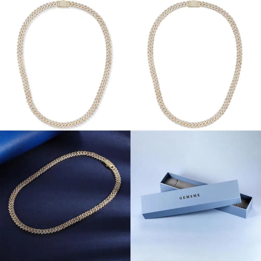

8mm 18k Gold-Plated Miami Cuban Chain Necklace, Heavy Iced Out Hip Hop Style
