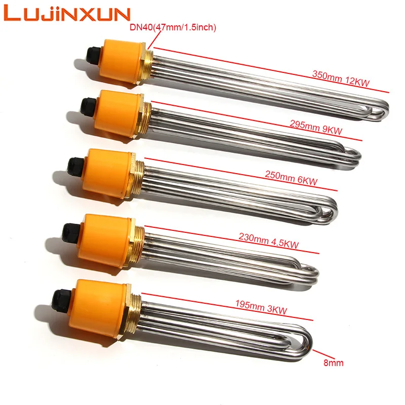 LUJINXUN DN40 47mm BSP Thread Heater Element 220V/380V for Water Tank 3KW/4.5KW/6KW/9KW/12KW TEN 201SS Tube Copper Thread 1pc