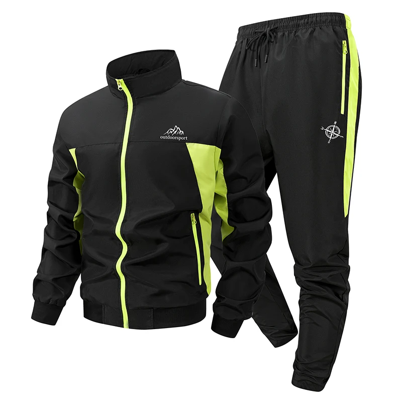 

Спортивный комплект Mountain Graphic Colorblock для мужчин, повседневное пальто на молнии, куртка, верхняя одежда, топы, брюки, брюки с карманами на молнии