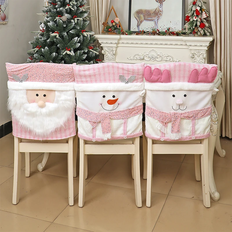 

Christmas Dining Chair Back Cover Xmas Gifts Kitchen Chair Pink Slipcover Christmas Chair Decor Cover For Home Party Restaurant