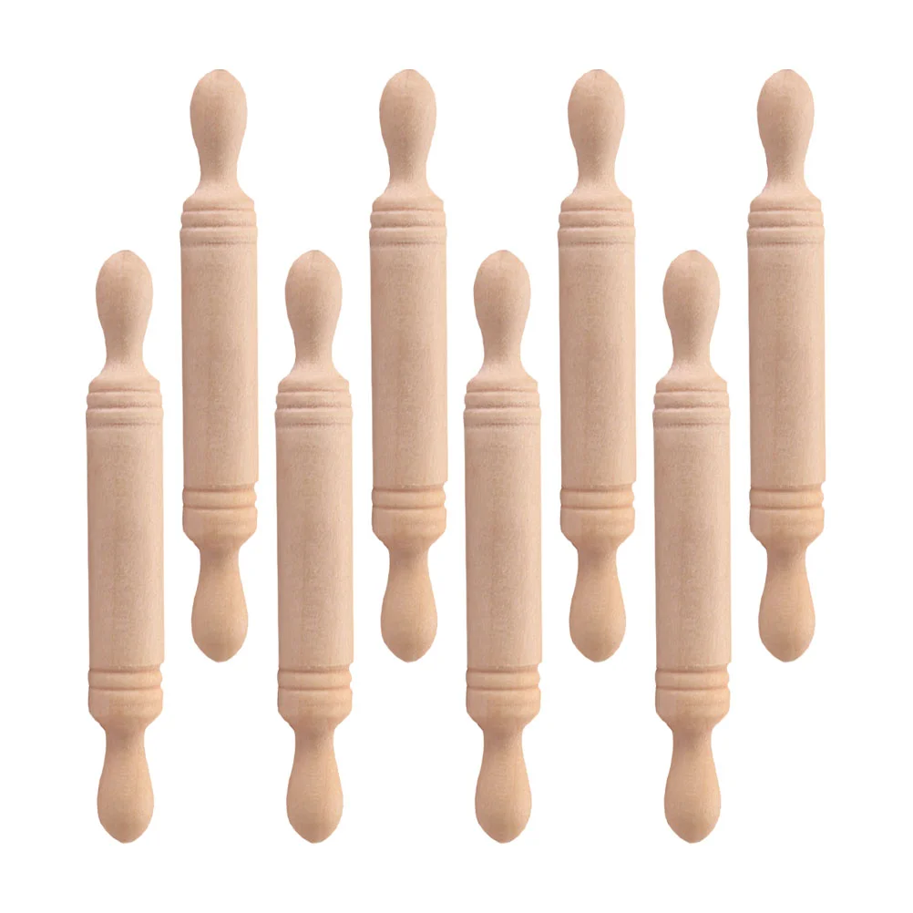 8 Pcs Shiwan Rolling Stick Tiny Kid's Kitchen Tool Kids Toys Mini Wooden Adornment Sticks Photo Prop Decor