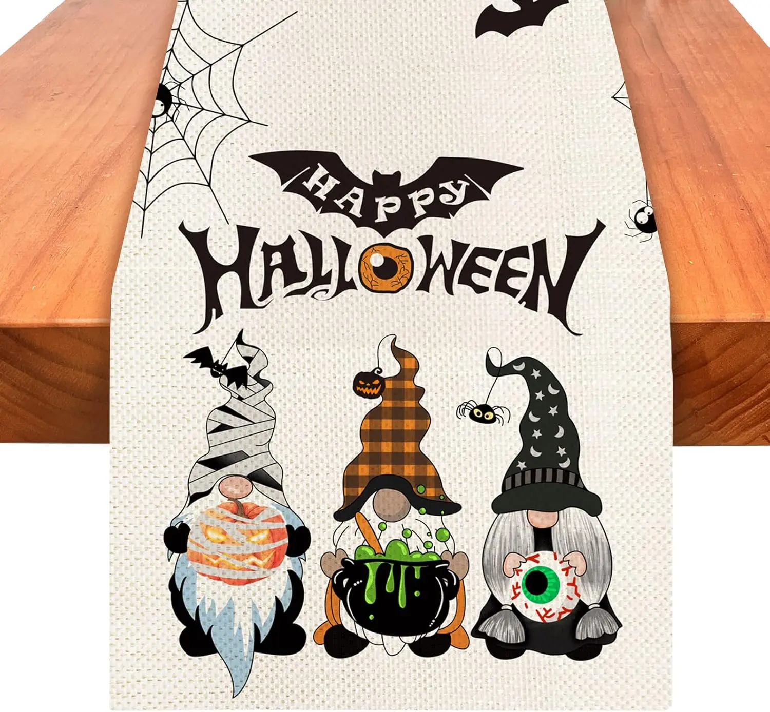 Halloween Gnomes Scary Zombie Wizard Spooky Linen Table Runners Dresser Scarf Decorations Washable Kitchen Dining Table Runners