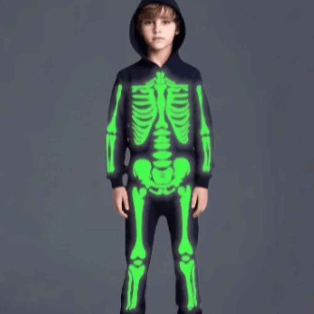 Halloween Glow-in-the-Dark Skeleton Onesie - Fluorescent Skeleton Bodysuit, Grim Reaper Funny Performance Cosplay Costume