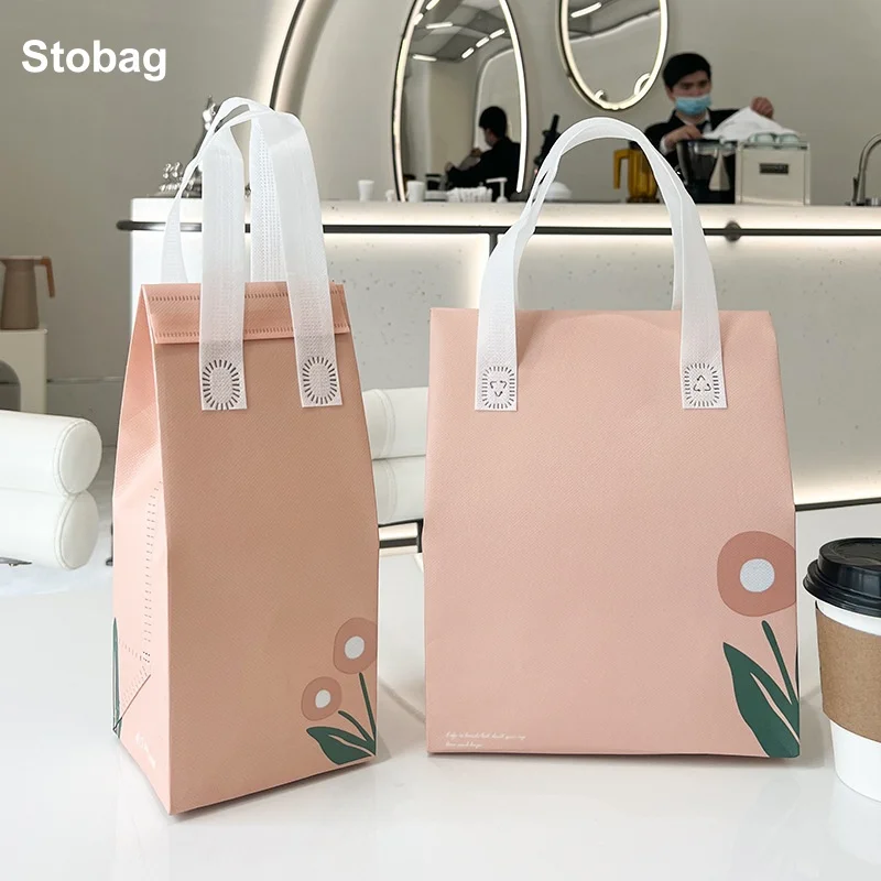 StoBag 10pcs Non-woven Insulation Bags Tote Fabric Portable for Food Cake Drinks Package Delivery Keep Warm Cold Reusable Pouch