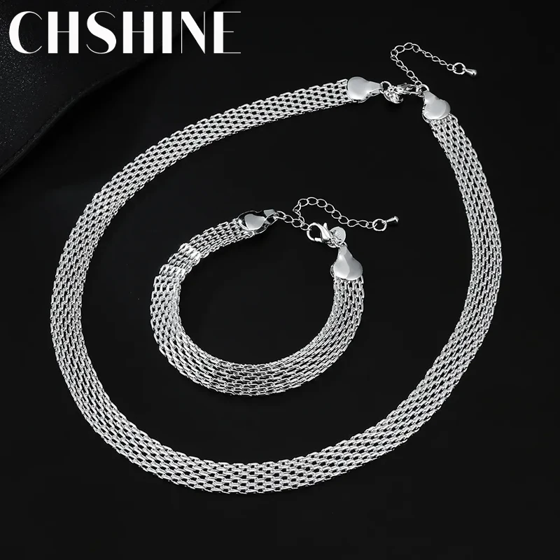 Hot 925 Sterling Silver Creativity Net chain Bracelets necklaces for women fashion designer party wedding jewelry sets gift