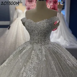 Robe de Mariée Personnalisée à Col en V, Brillante, avec Appliques, Longueur au Sol, Traîne de Balayage, à Lacets, pour Patients, 2024