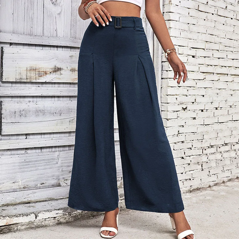 

2025 New Autumn Commuter Office Pants for Women Solid Color Lace-up High Waist Wide-leg Casual Trousers