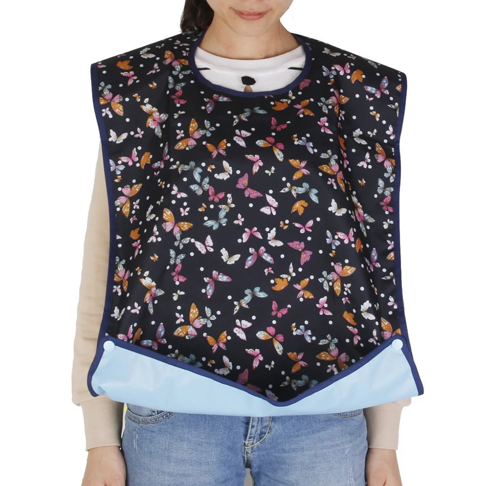 

Waterproof Adult Mealtime Bib Cotton Protector Adjustable Neck Snap Buckles Flexible Backing Pocket