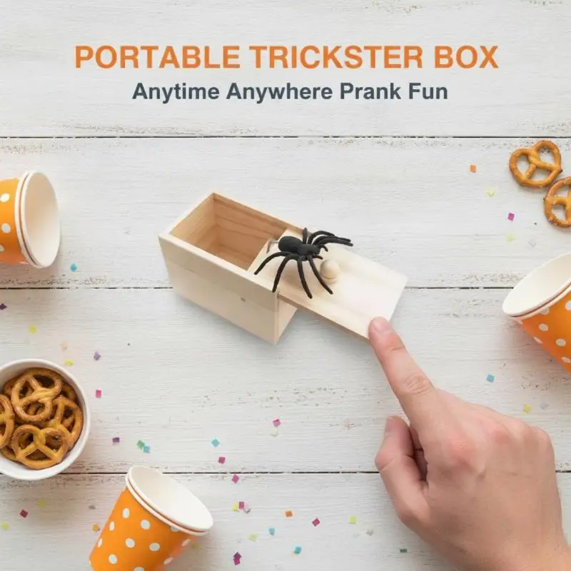Funny Gifts Trick Spider Juguetes Scare Box Wooden Hidden Scare Trick Friend