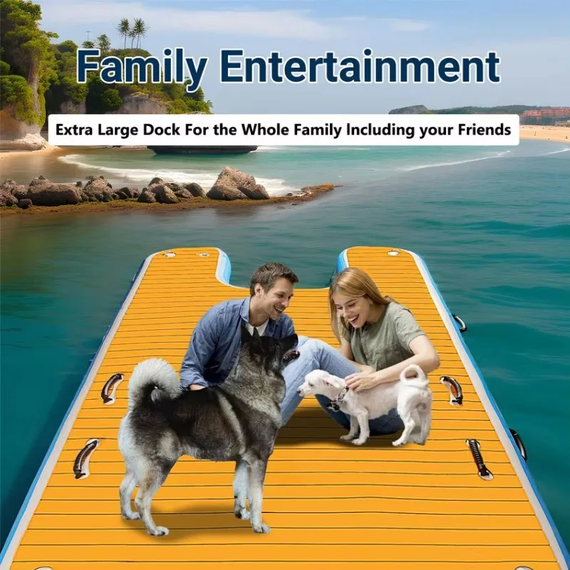 Outdoor Water Games Wooden Colored Folding Stairs Pool Swimming Floating Boat Pier Island Platform Puppy Inflatable Water Ramp