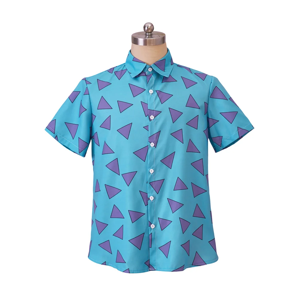 Anime Rocko's Modern Life Cosplay Rocko Costume Men's Casual Triangle Printed Button Down Shirt 90's Summer T-shirt Halloween