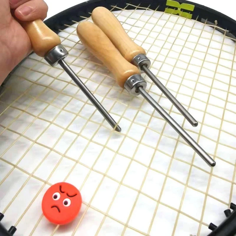 Racket Stringing Awl Portable Universal Wooden Handle Racquet Threading Tool For Outdoor