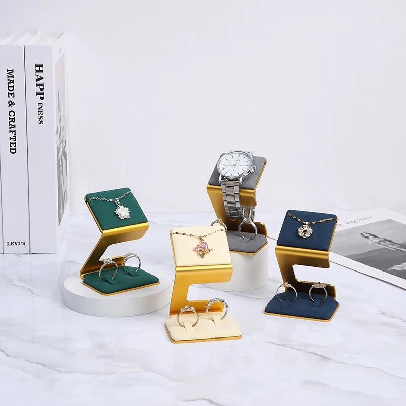 Multi-Function Z-Shaped Gold Metal Watch & Jewelry Display Stand Soft Cushion Scratch Protection Display Jewelry Holder Stand