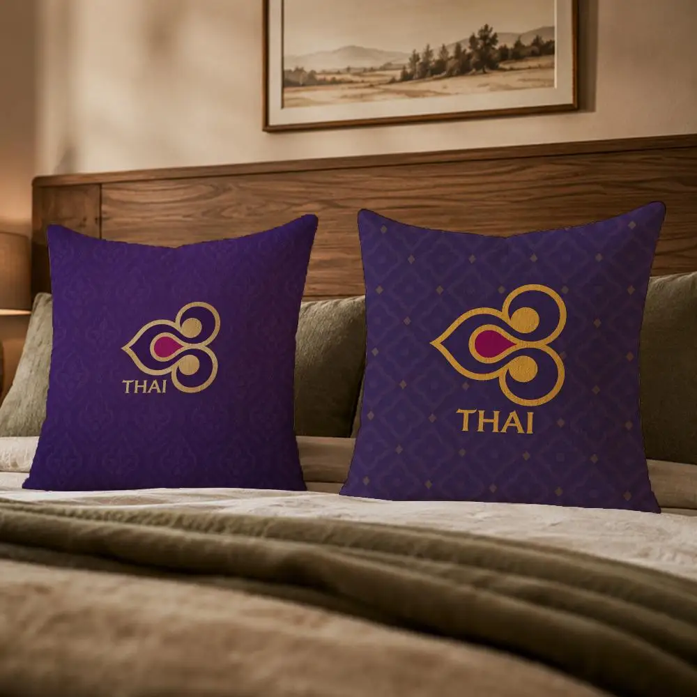 Famous Airline T-Thai AirwaysS Cushion Cover Ultra Soft Throw Pillow Cover Skin Friendly for Sofa Bed Home Decor Gift