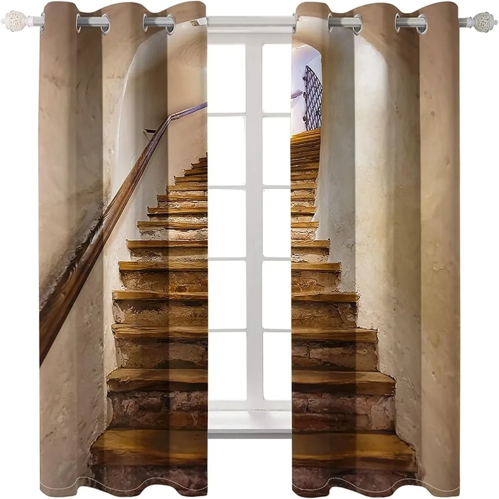 Braune Wohnzimmervorhänge, 2er-Set, Vintage-Treppenhausstil, 92" breit x 108" hoch (234 cm x 274 cm), Polyestermaterial