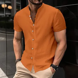 Chemise en coton et lin pour hommes, chemisier décontracté, t-shirt à manches courtes, cardigan à simple boutonnage, chemises pour hommes, printemps, été, nouveau, 2023