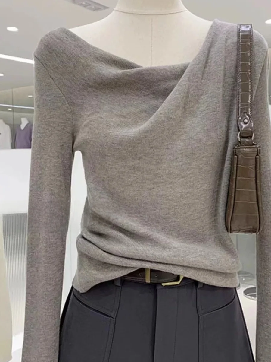 

Модный корейский вязаный свитер для женщин: мягкий облегающий пуловер с длинными рукавами (идеально подходит для ранней осени)