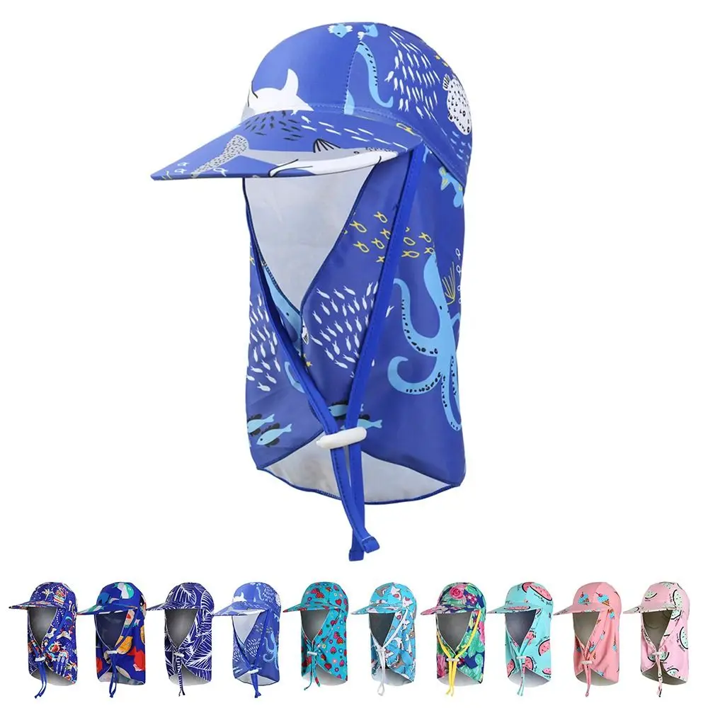 

UPF50 Neck Cover Children's Swim Cap Windproof Wide-Brim Kids Beach Sun Hat Sandproof Sunscreen Swim Flap Hats for Boys & Girls