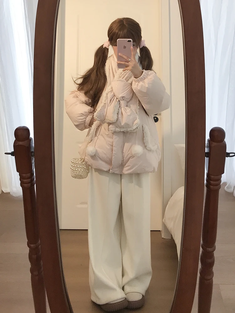 

Хлопковое пальто с меховым воротником Sweet Sle Lamb, женское зимнее новое свободное теплое пальто с кукольным воротником, обычное све Long Sve