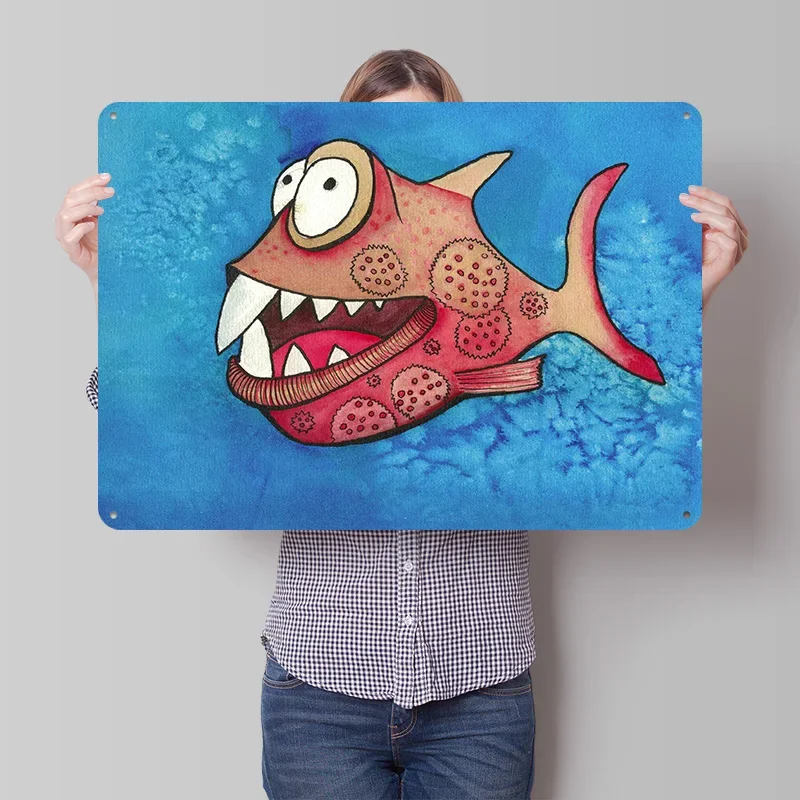 Crazy Wild Fish Poster Retro 3D Printed Metal Signs Customized Wall Hanging Gift for Vintage Decoration Gaming Home Decorations