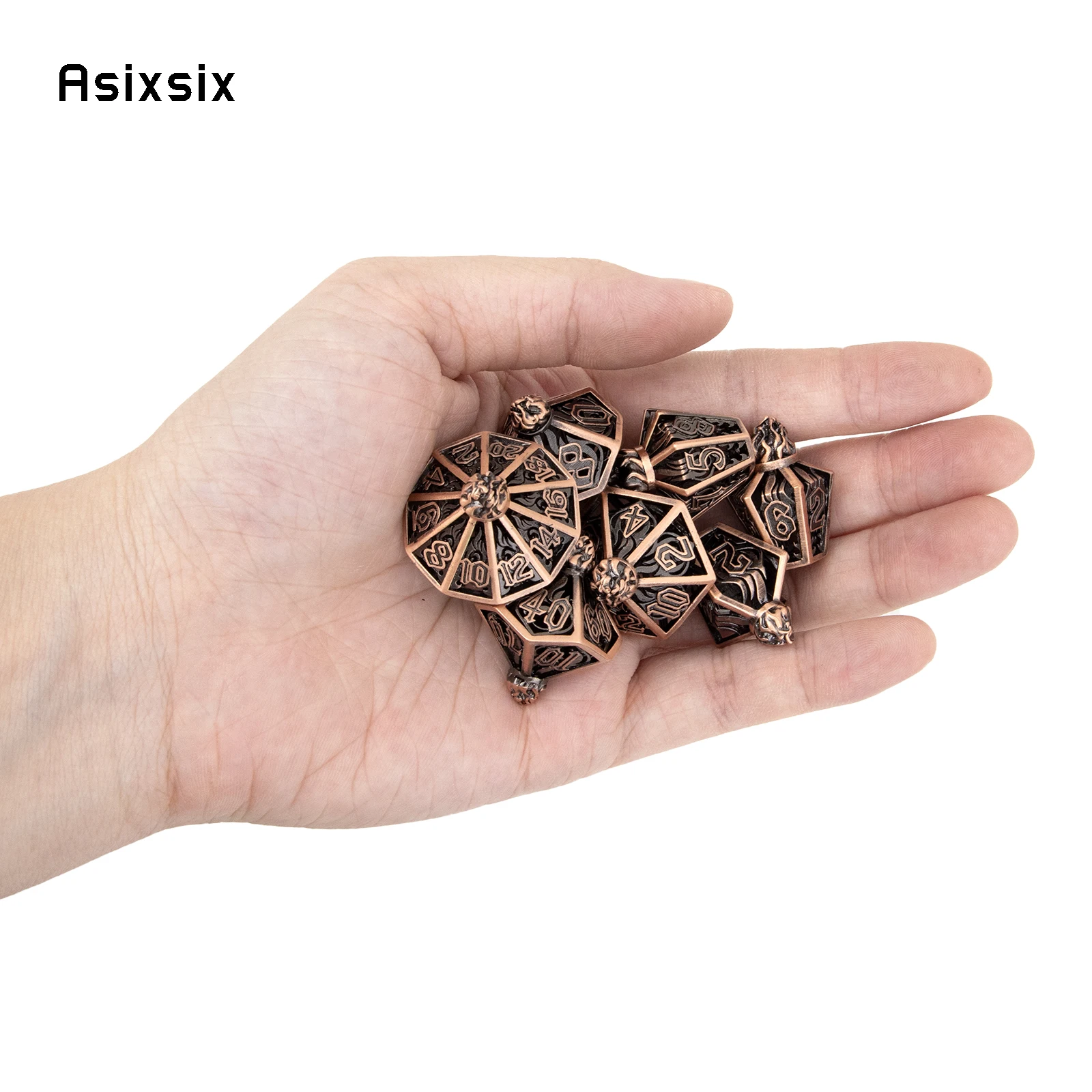 7 Pcs Copper Flame Metal Dice Hollow Metal Polyhedral Dice Set Suitable for Role-Playing RPG  Board Game Card Game