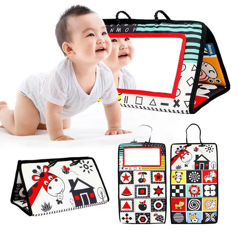 Foldable Crib Toy Activity Soft Book For Toddlers Tummy Time Baby Mirror Infant Toys First Gifts Visual Development Newborn Toys