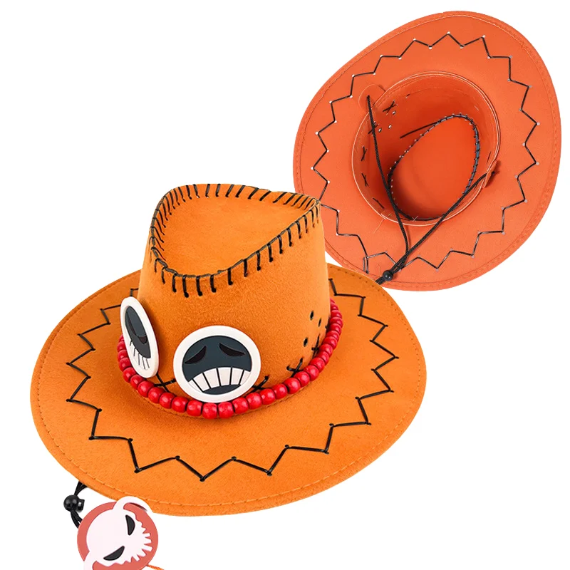 

Anime Ace Cowboy Hat for Kids Adult Halloween Costume Hats Orange Felt Cowboy Western Hat Pirates Cosplay Fashion Headwear