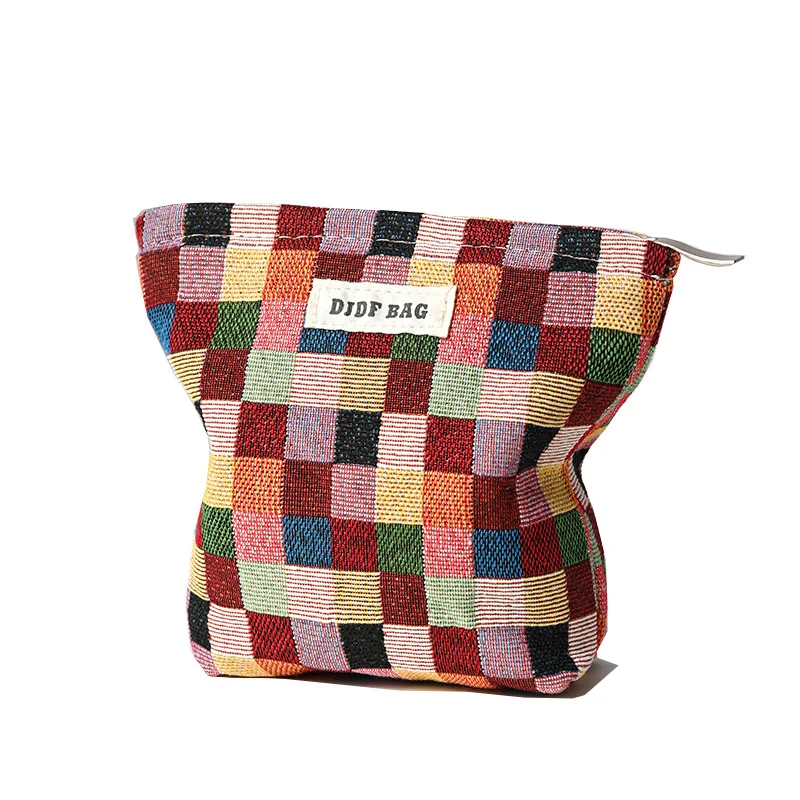 Ladies' Cosmetic Bag New Plaid Japanese Harajuku Small Cute Travel Makeup Bags Lipstick Earphones ID Card Storage Bags For Girl