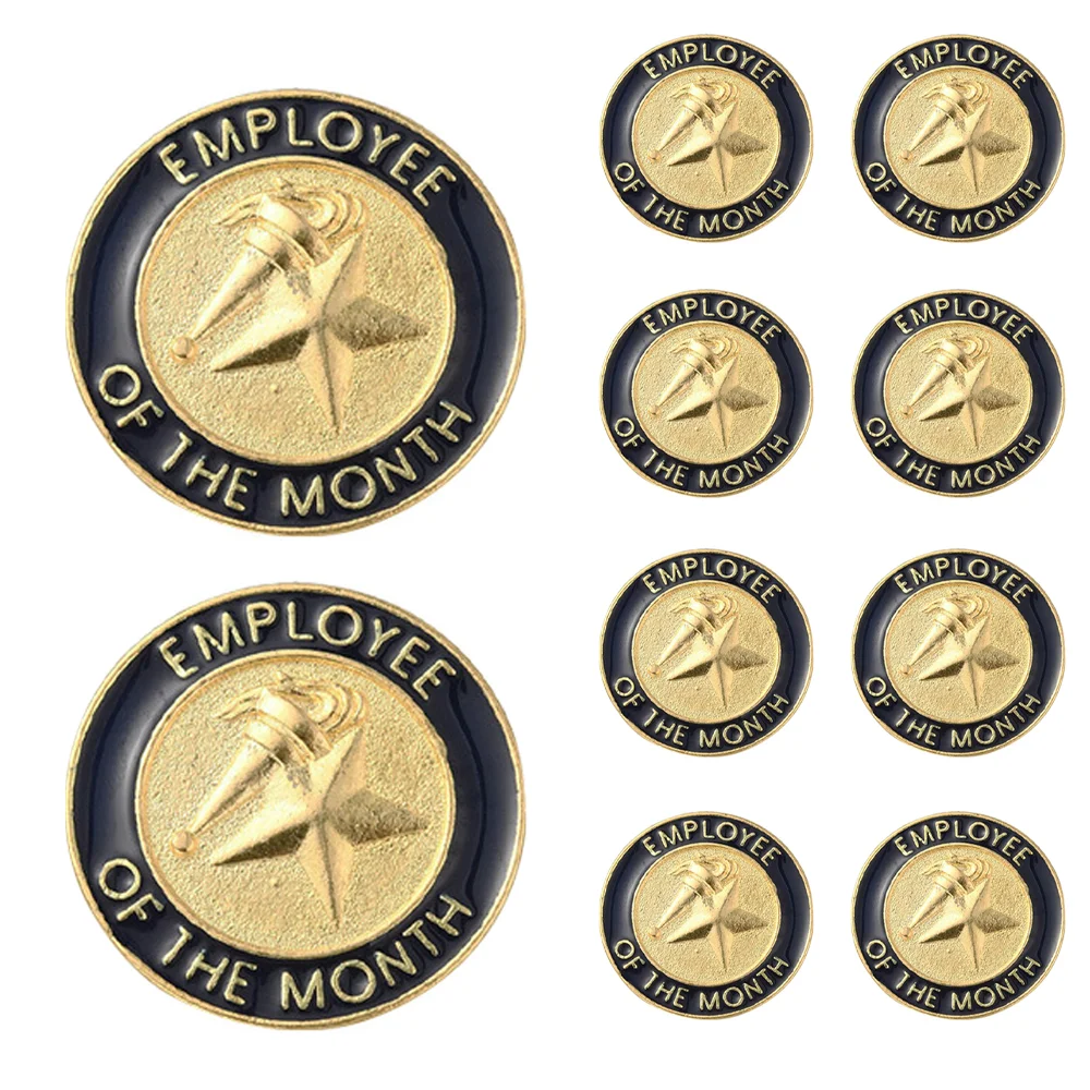 10PCS Excellence in Service & Employee of The Month Pin Set, Star Brooches for Awards Recognition