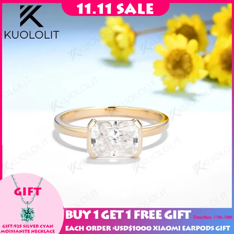 Kuololit 2CT Radiant Moissanite D/VS1 Rings for Women Solid 18K 14K 10K  Yellow Gold Engagement for Anniversary  Custom