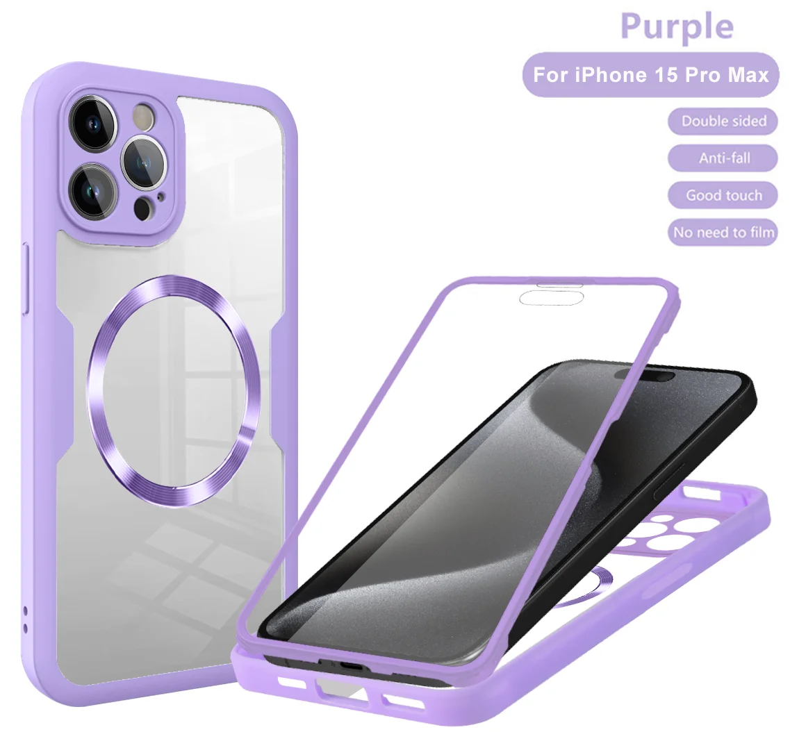 360 doppelseitige, vollständig schützende magnetische Handyhülle für iPhone 15 14 12 13 11 Pro Max 16 Plus mit Displayschutzfolie, klare Abdeckung – Detail 13