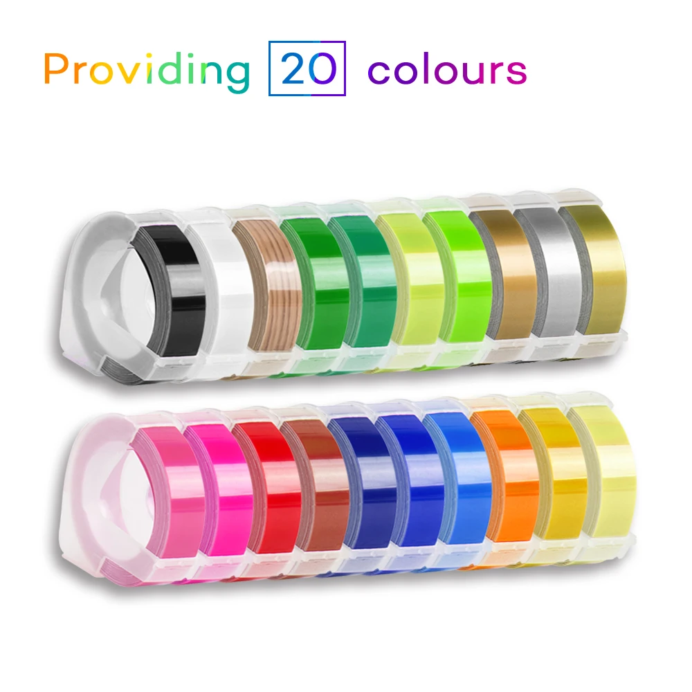 EQUITPER 2Pcs / 20 Color / 6-9-12MM Label Machine Tapes For Dymo 12965  3D Embossing  Printed Label Tape  Lable Maker Dropship